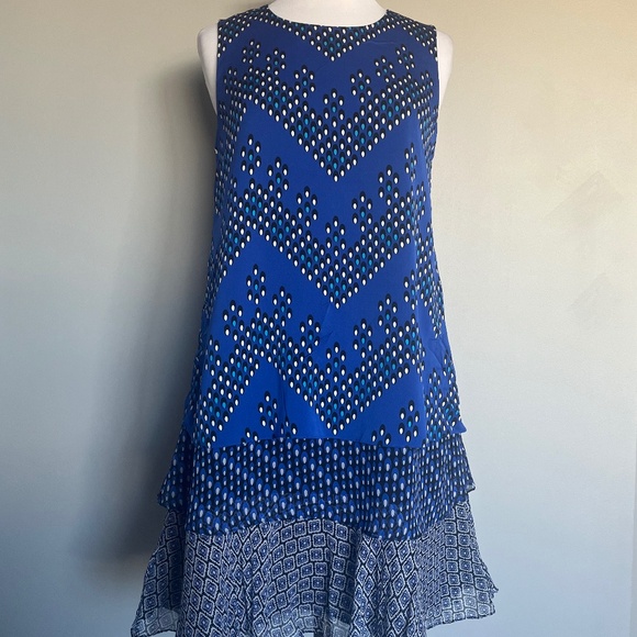 Diane Von Furstenberg Liza Geometric Cocktail Dress Layered Silk Crepe Ruffle - Picture 5 of 15